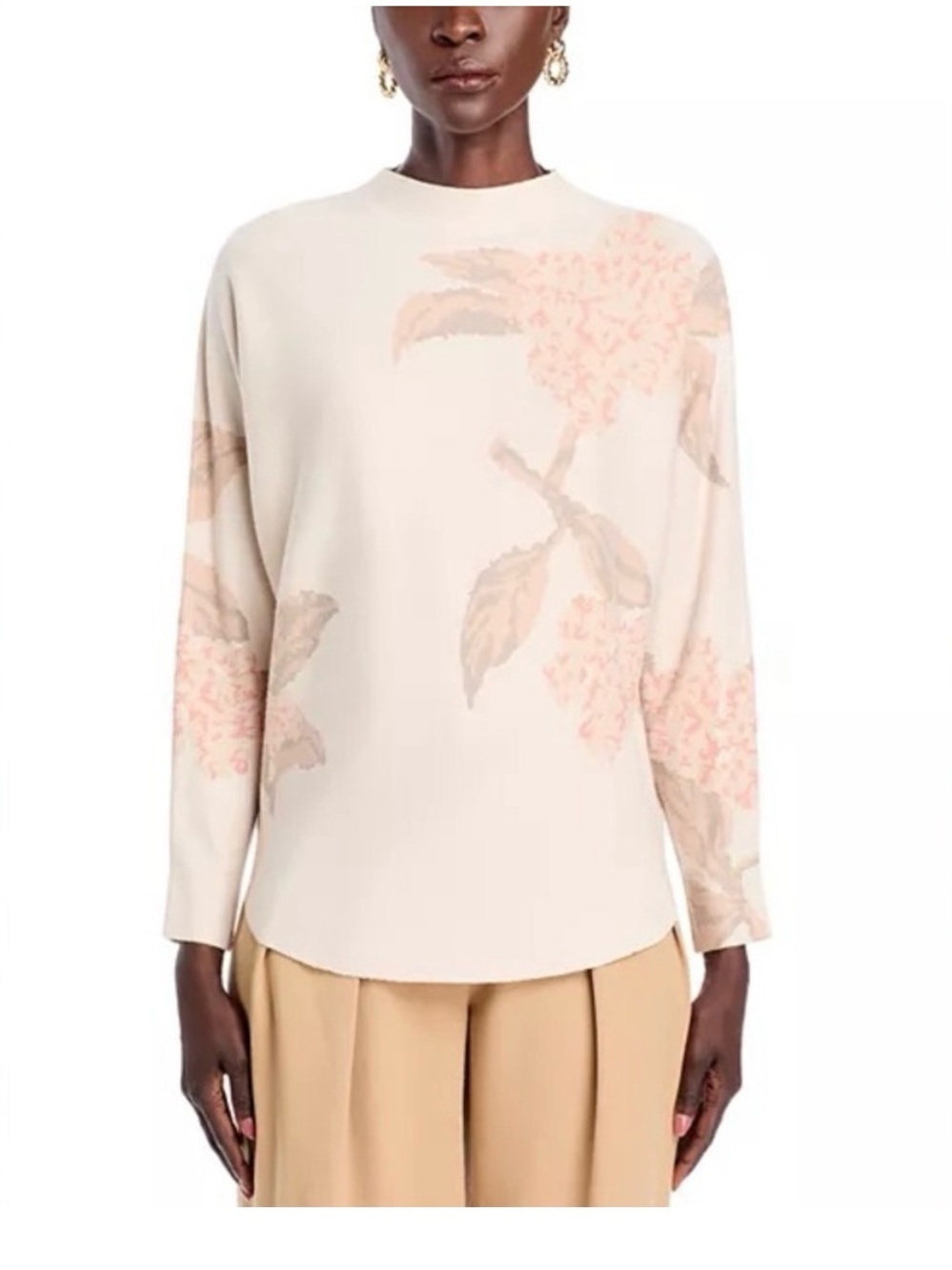 Sioni Women's Floral Mock Neck Top in Cream and Blush size XL